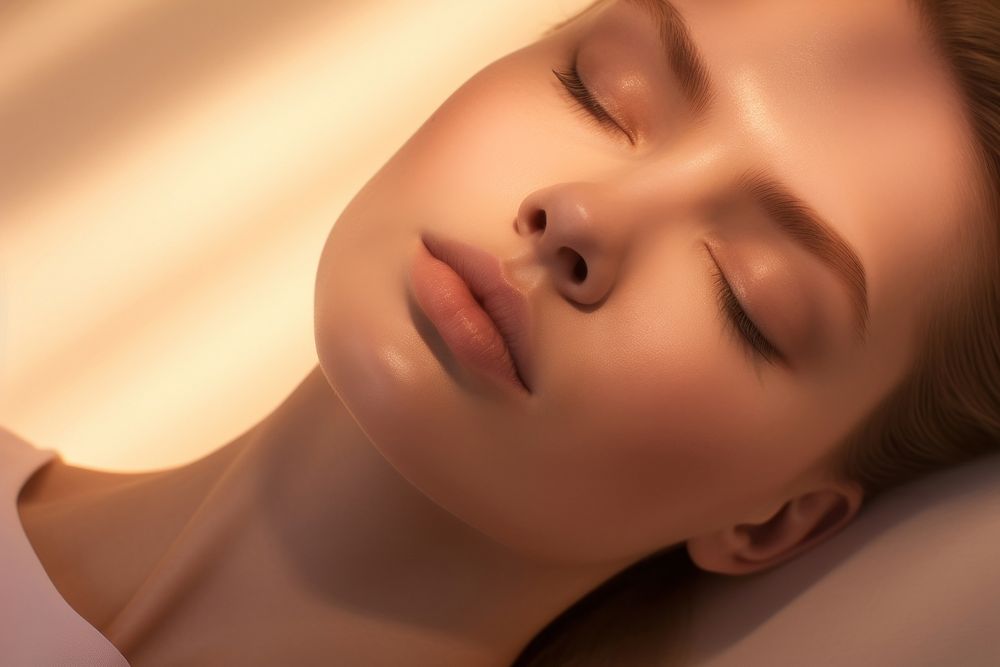 Skincare shooting sleeping adult contemplation. AI generated Image by rawpixel.