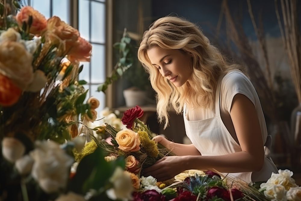 Florist at work flower adult woman. AI generated Image by rawpixel.