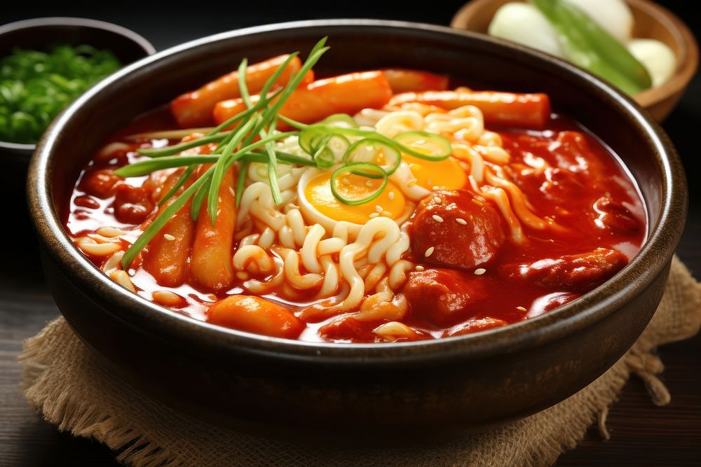 Instant noodle and Tteokbokki food sauce soup. AI generated Image by rawpixel.