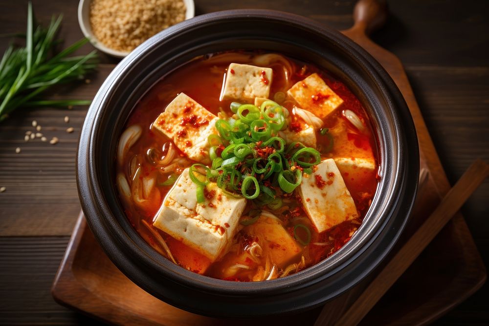 Kimchi soup food bowl meat. AI generated Image by rawpixel.