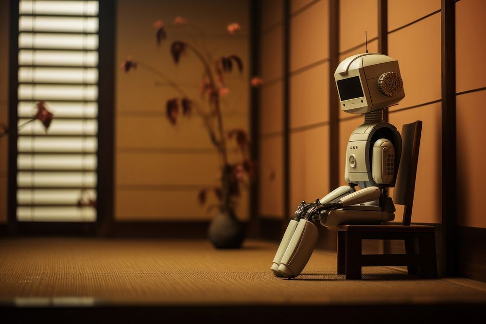 Japan robot technology sitting toy. AI generated Image by rawpixel.