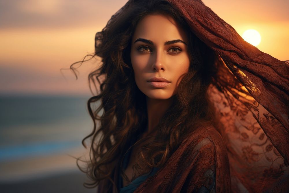 Portrait outdoors fashion sunset. AI generated Image by rawpixel.