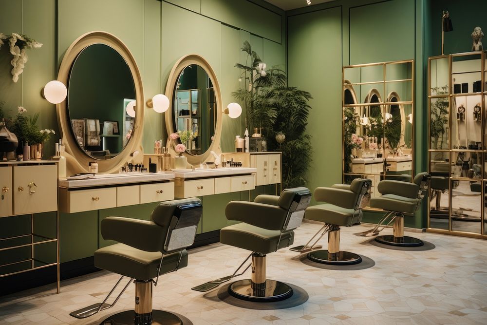 Salon interior barbershop mirror chair. AI generated Image by rawpixel.