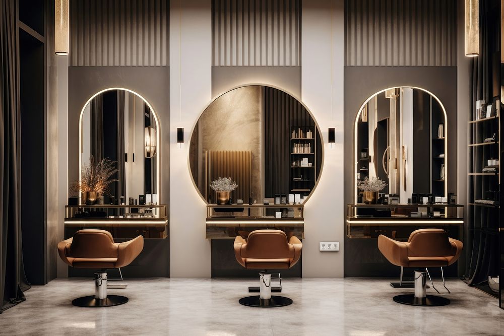 Salon interior barbershop mirror chair. AI generated Image by rawpixel.
