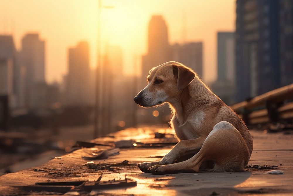 Stray dog architecture cityscape building. AI generated Image by rawpixel.