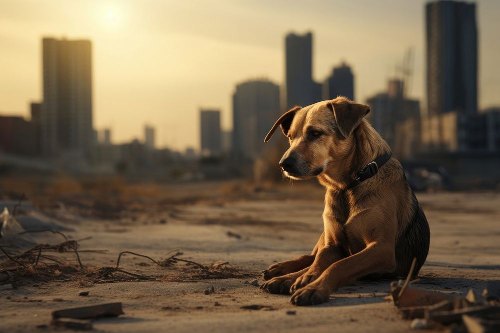 Stray dog city outdoors mammal. AI generated Image by rawpixel.