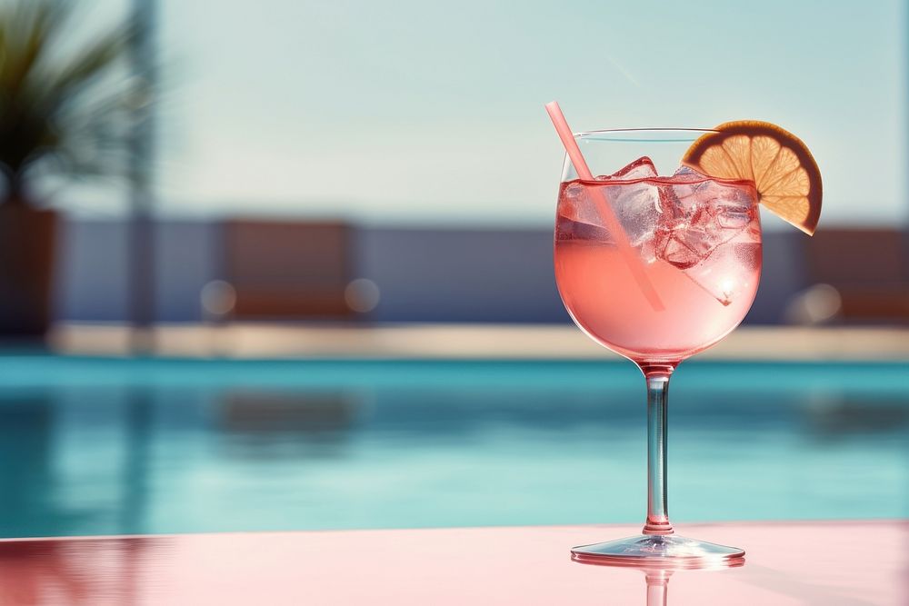 Cocktail glass outdoors drink pool. AI generated Image by rawpixel.