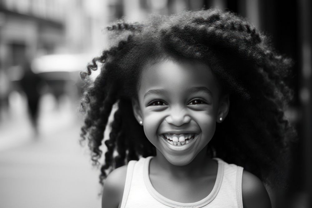 Black little girl smile portrait laughing. AI generated Image by rawpixel.