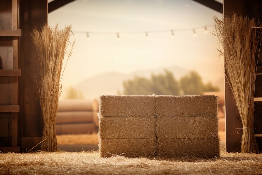 Farm view with bale of hay outdoors nature straw. AI generated Image by rawpixel.