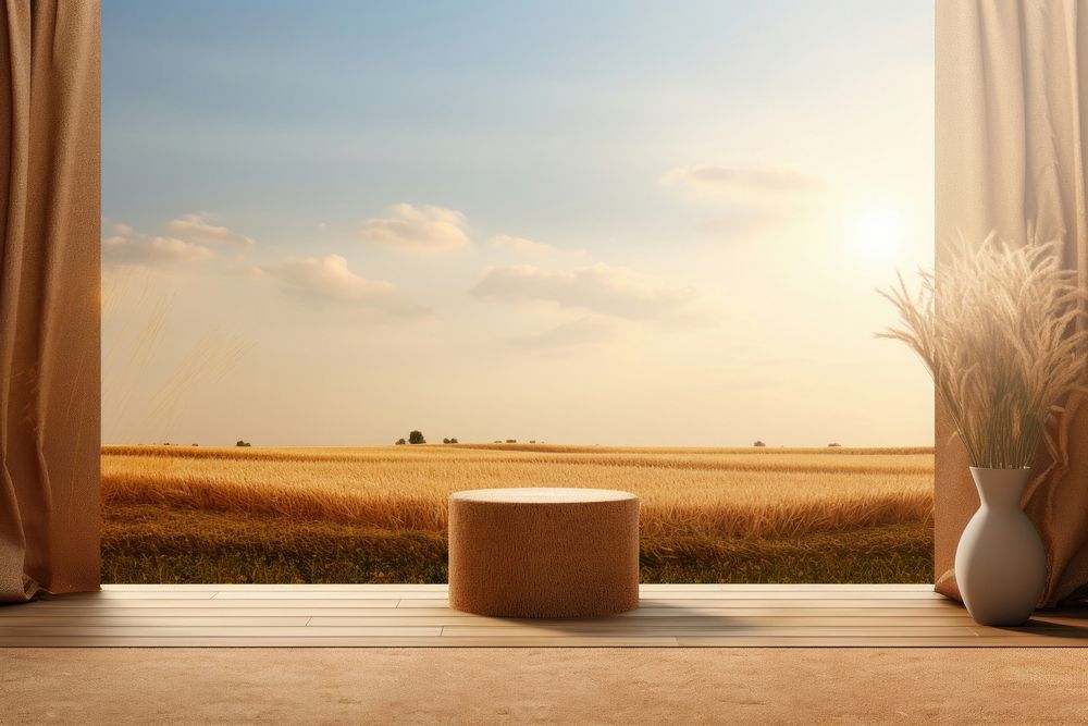 Farm view with bale of hay furniture horizon nature. AI generated Image by rawpixel.