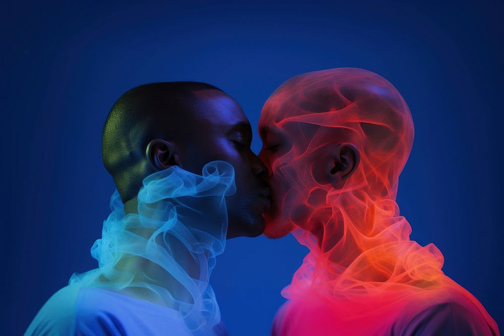 Men kissing purple photo love. AI generated Image by rawpixel.