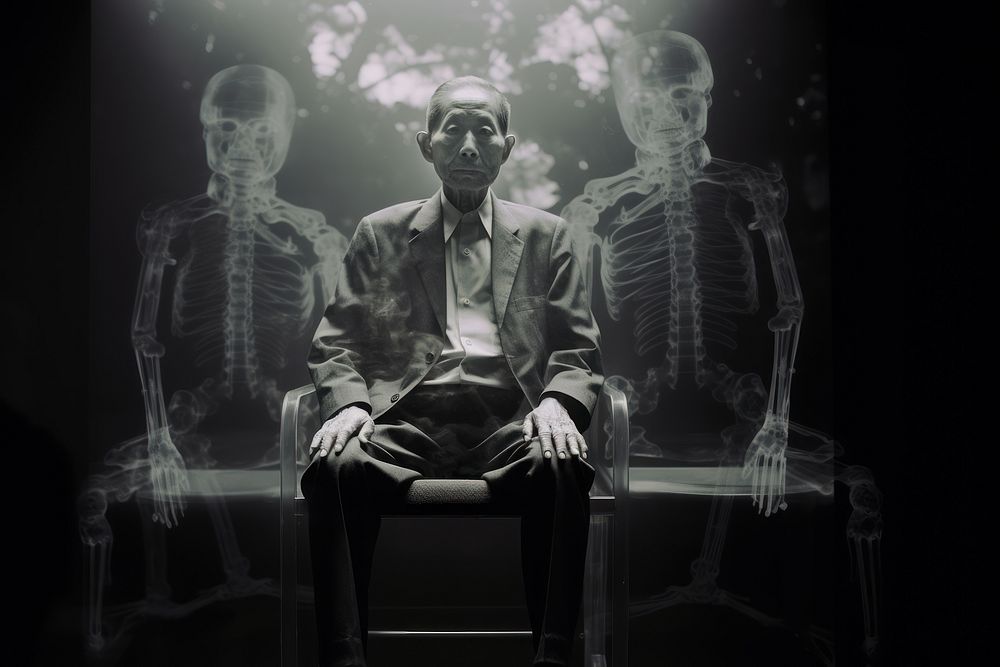 Japanese man sitting x-ray adult. AI generated Image by rawpixel.