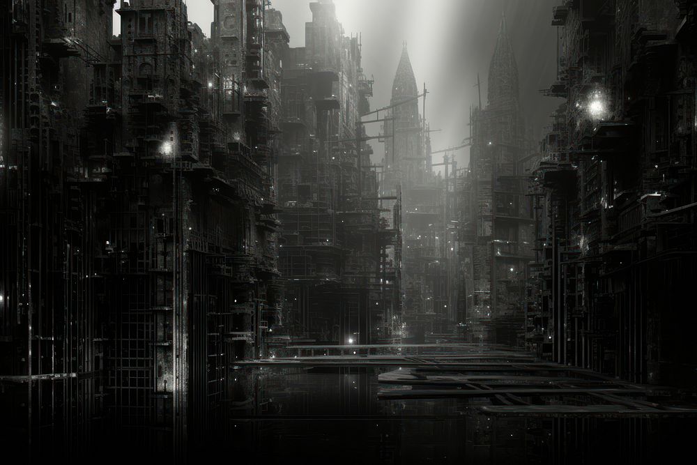 City architecture illuminated technology. AI generated Image by rawpixel.