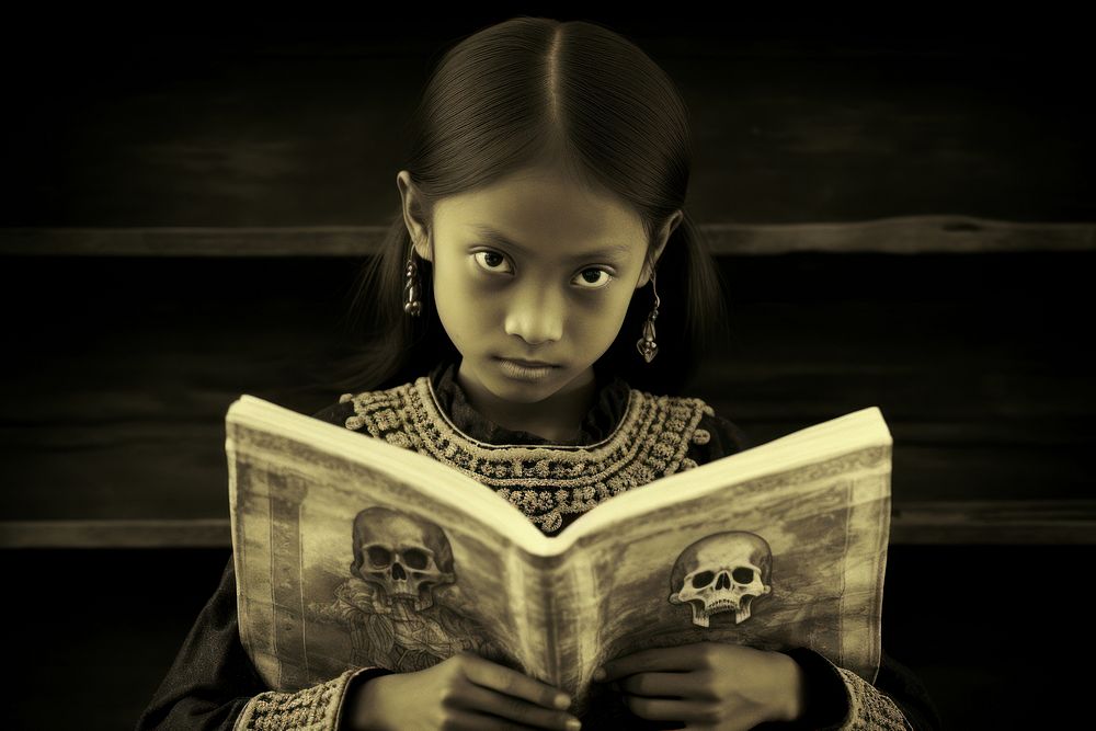 Girl reading book publication portrait child. AI generated Image by rawpixel.