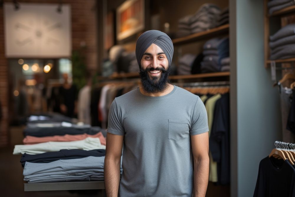 Sikh wearing a t-shirt adult beard smile. AI generated Image by rawpixel.