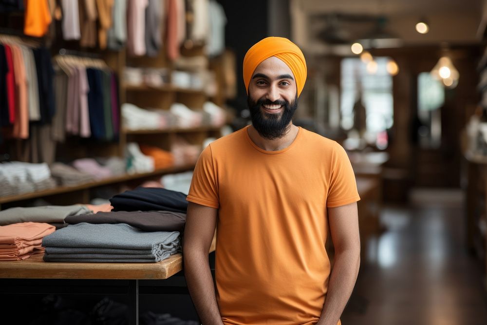 Sikh wearing a t-shirt portrait adult store. AI generated Image by rawpixel.