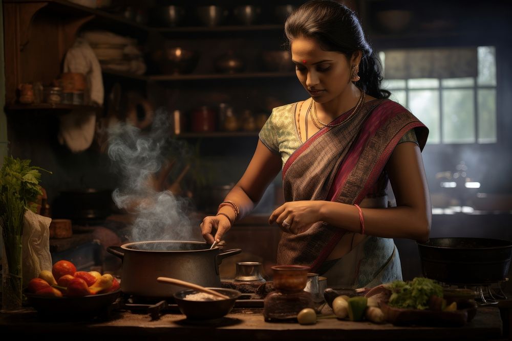 Indian woman cooking chef food. AI generated Image by rawpixel.