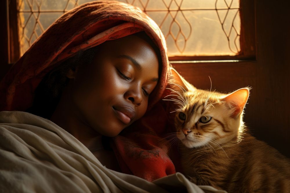 Kenyan woman pet portrait blanket. AI generated Image by rawpixel.