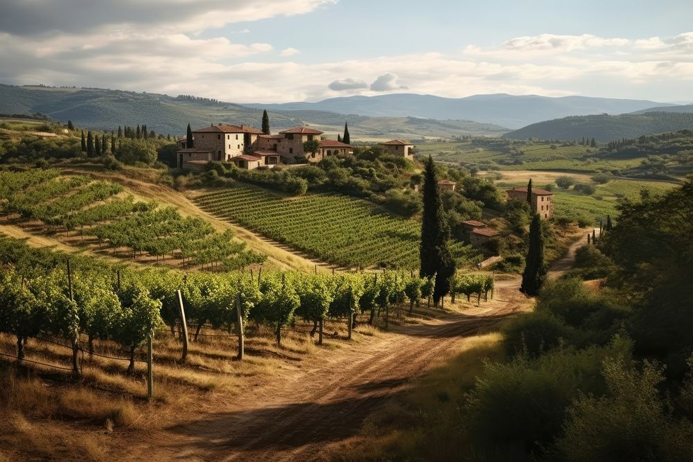 Rustic winery field architecture outdoors vineyard. AI generated Image by rawpixel.