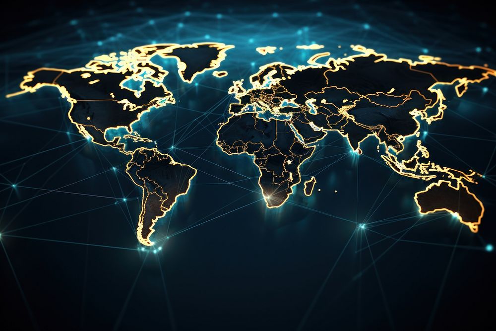 World map with networking lines technology space backgrounds. AI generated Image by rawpixel.