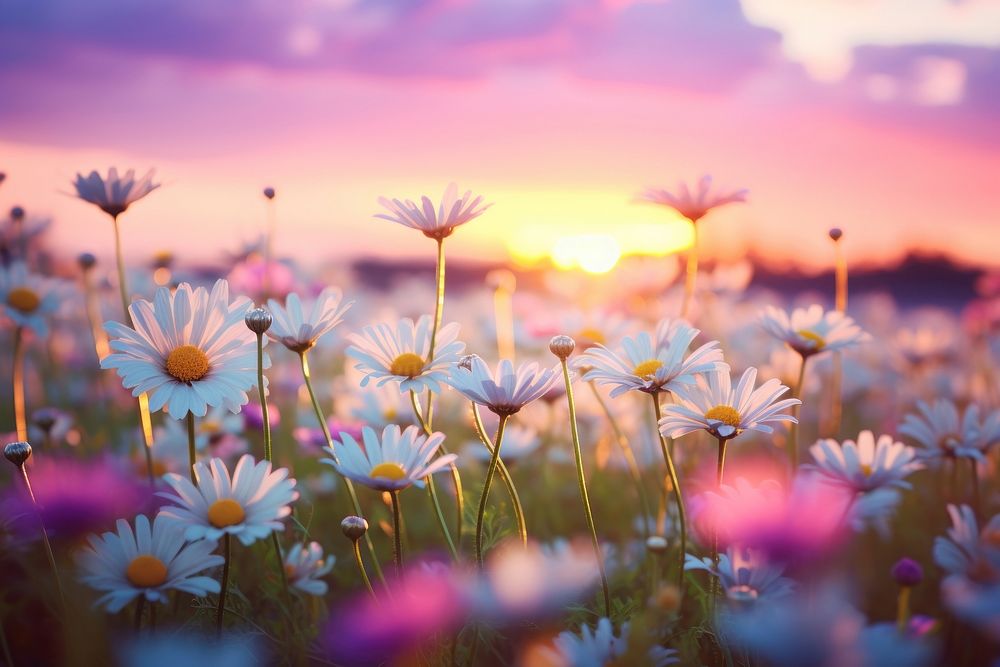 Daisy field blossom landscape outdoors flower. AI generated Image by rawpixel.