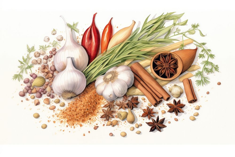 Spice food ingredient variation spice vegetable garlic. AI generated Image by rawpixel.