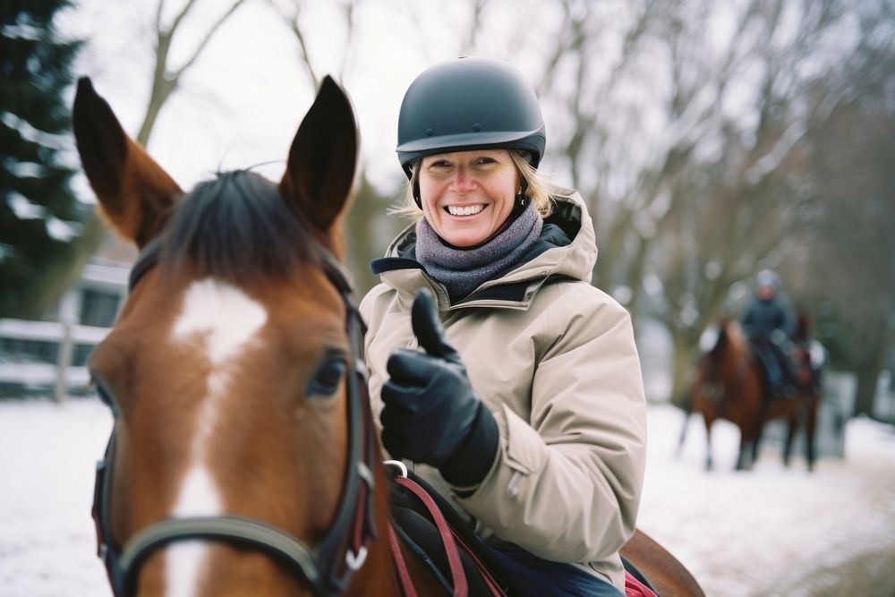 Woman ridding horse recreation mammal animal. AI generated Image by rawpixel.