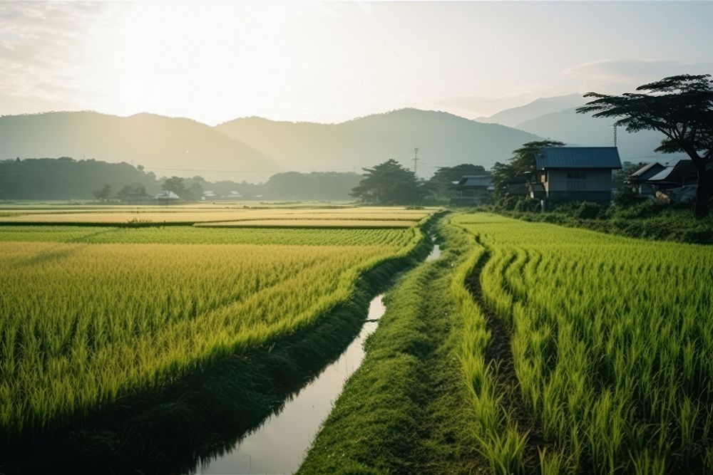 Rice field countryside outdoors nature. AI generated Image by rawpixel.