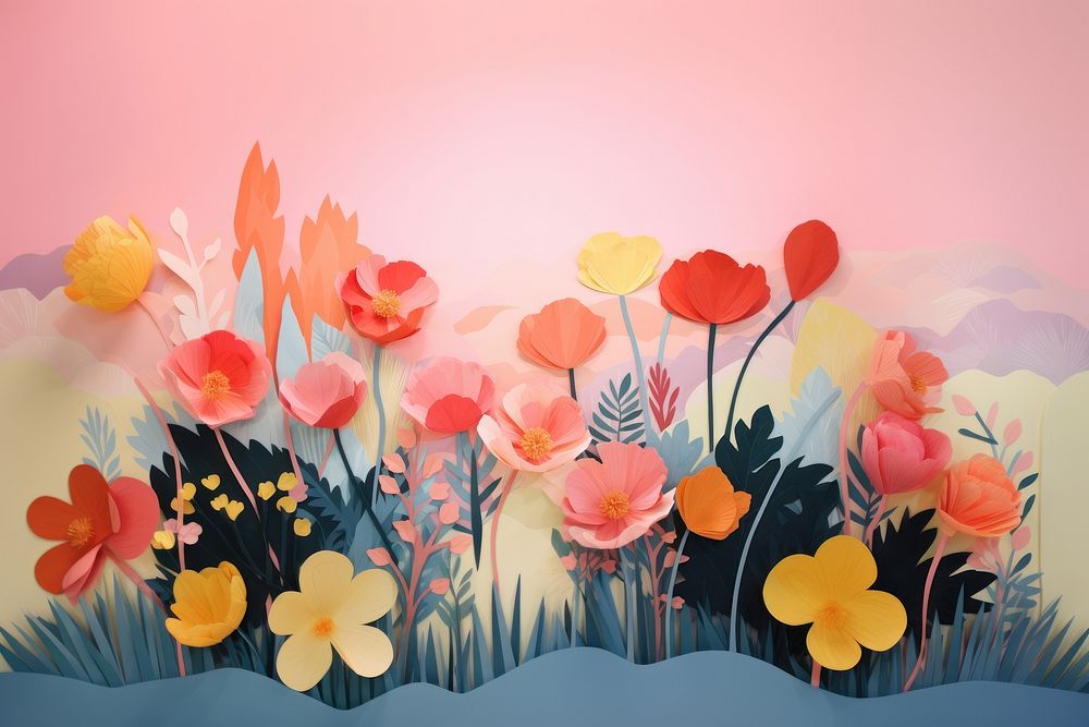 Garden sunset backgrounds painting flower. AI generated Image by rawpixel.