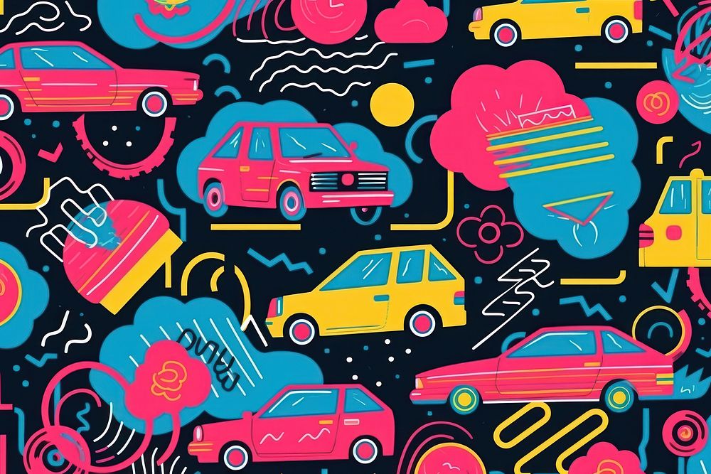 Abstract memphis cars background pattern backgrounds vehicle. AI generated Image by rawpixel.