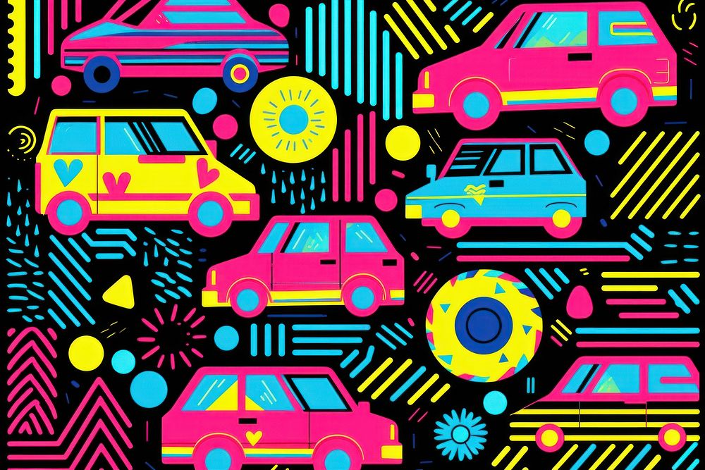 Abstract memphis cars illustration background pattern backgrounds vehicle. AI generated Image by rawpixel.