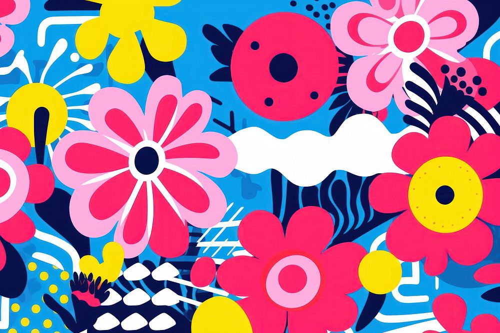 Abstract memphis flowers background pattern backgrounds plant. AI generated Image by rawpixel.