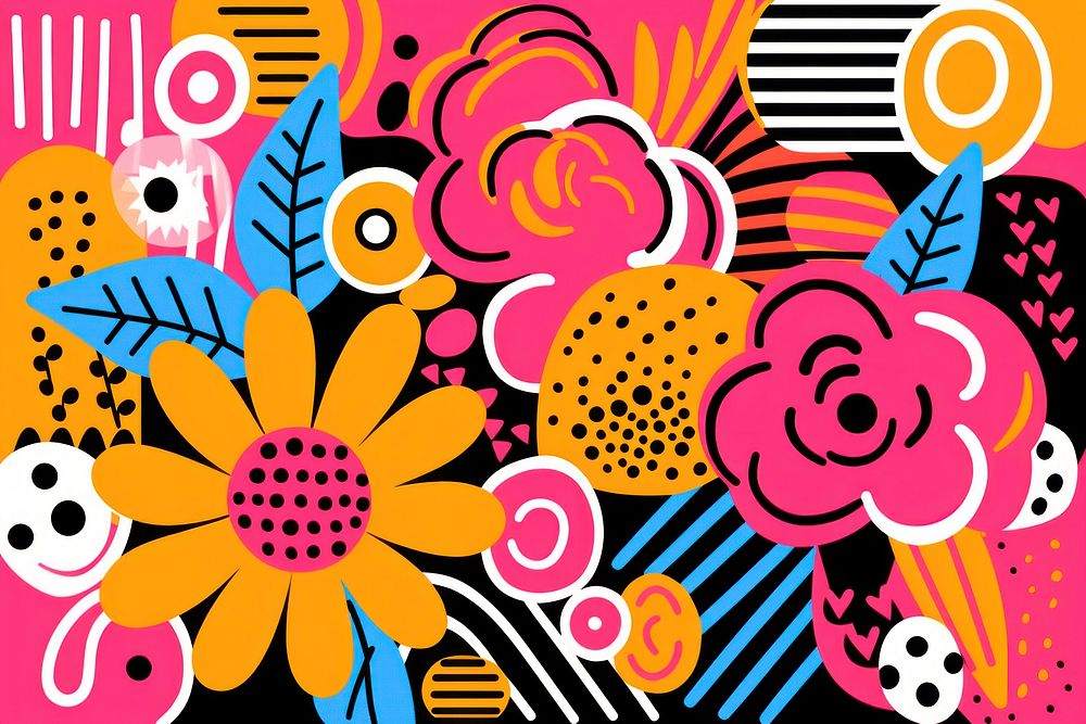 Abstract memphis summer flowers background pattern backgrounds yellow. AI generated Image by rawpixel.