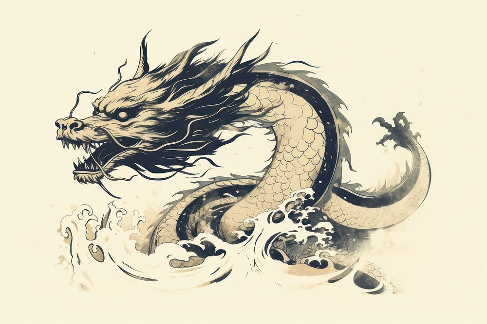 Chinese dragon ink creativity cartoon. AI generated Image by rawpixel.