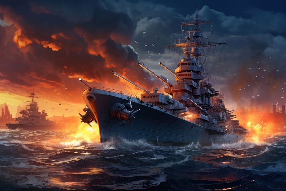 Battleship vehicle warship boat. AI generated Image by rawpixel.