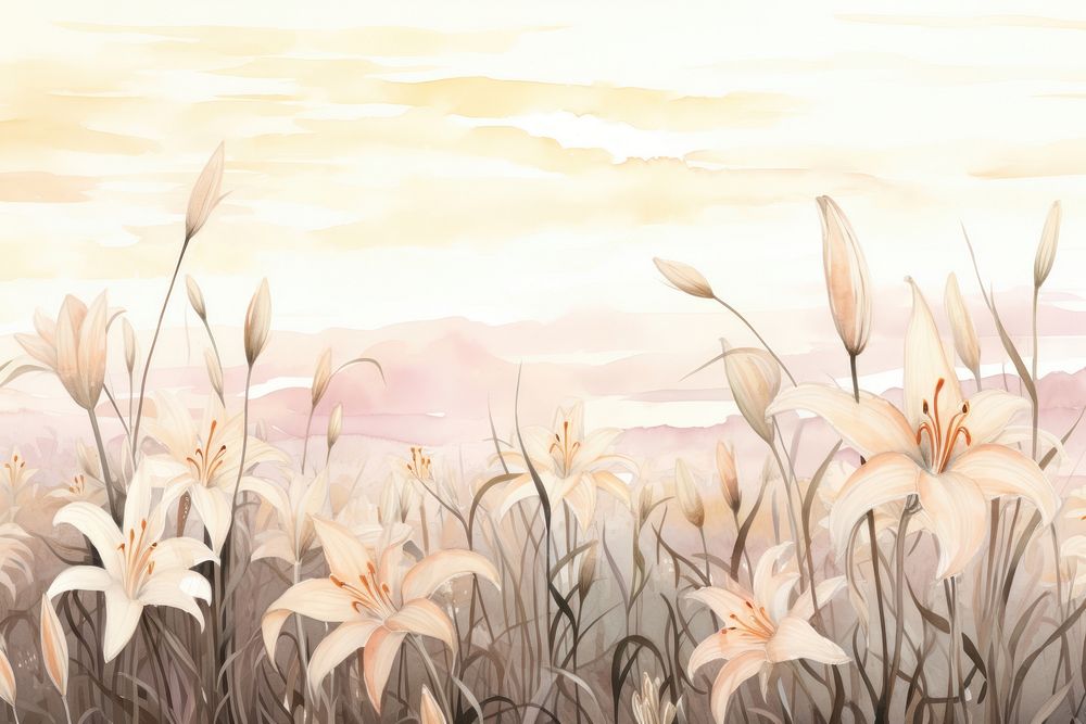 Lily flower field plant art tranquility. AI generated Image by rawpixel.