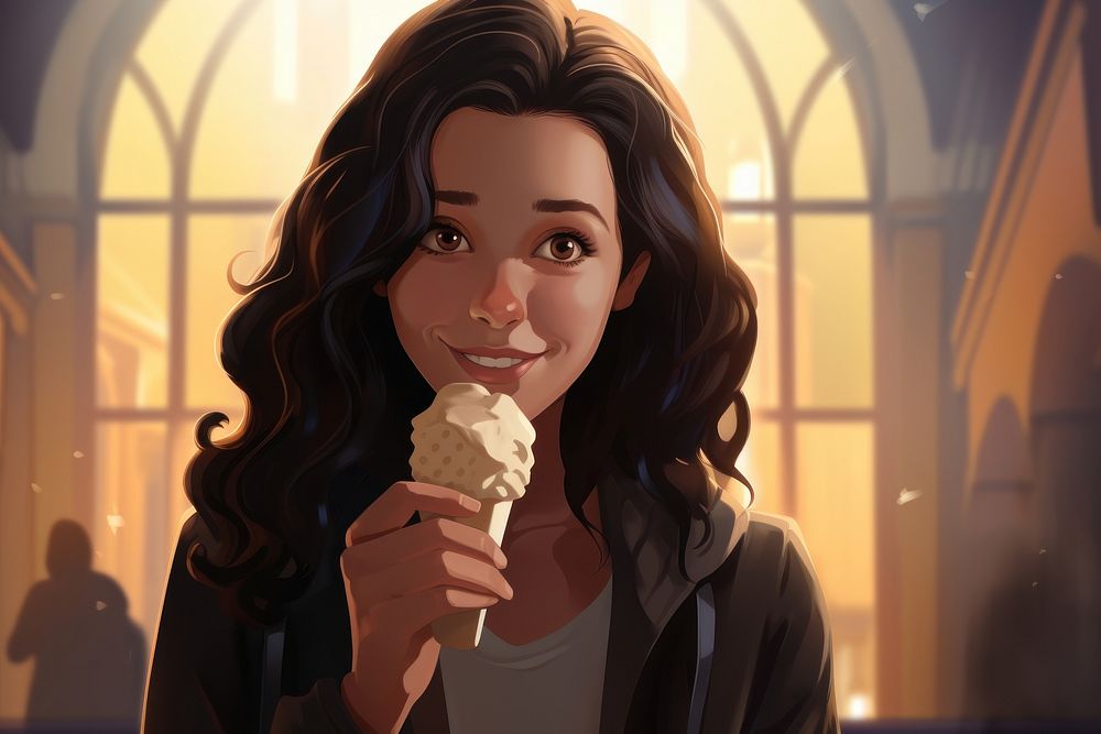 Young woman eating chocolate ice cream dessert adult face. AI generated Image by rawpixel.