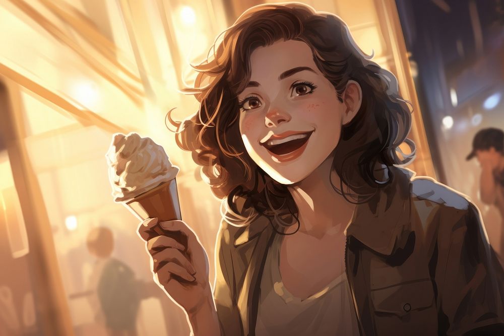 Young woman eating chocolate ice cream adult face architecture. AI generated Image by rawpixel.