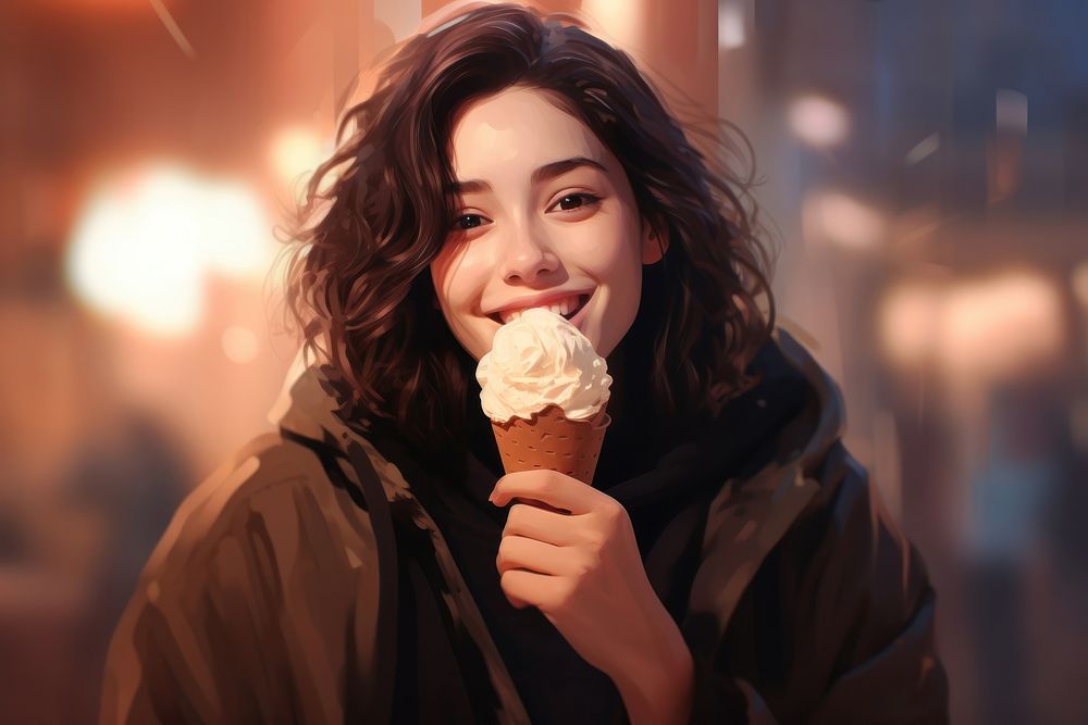 Young woman eating chocolate ice cream dessert smile happy. AI generated Image by rawpixel.