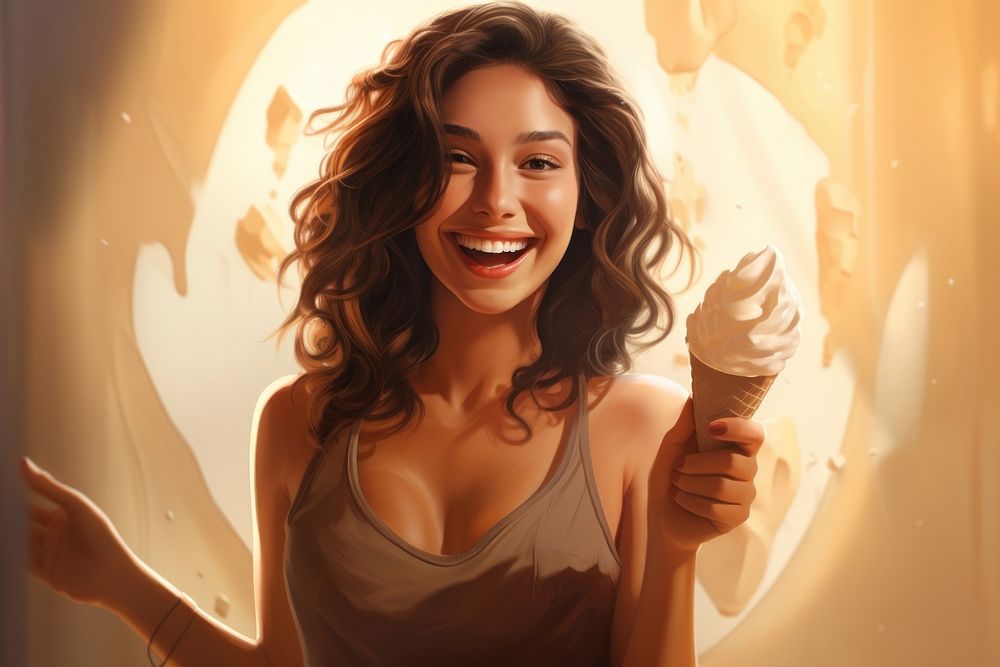 Young woman eating chocolate ice cream laughing smile adult. AI generated Image by rawpixel.