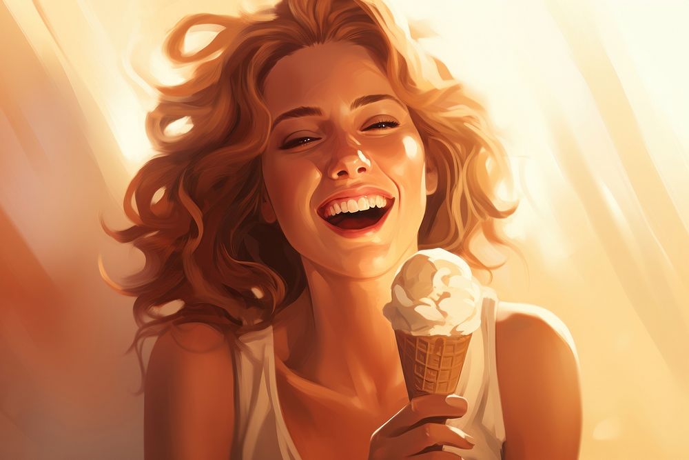 Young woman eating chocolate ice cream laughing smile happy. AI generated Image by rawpixel.