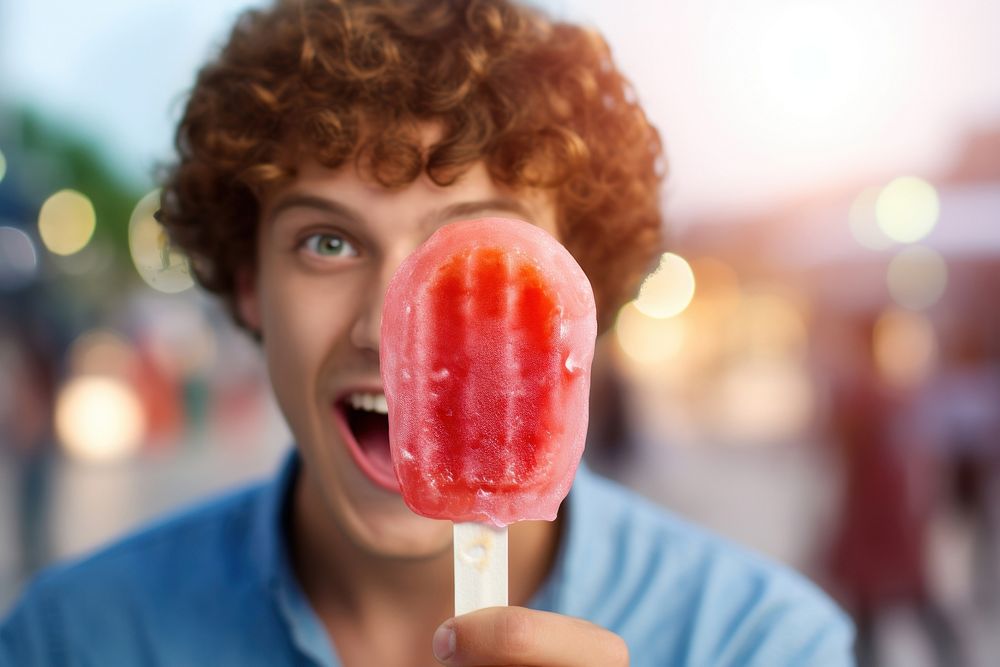 Young man eating strawberry ice lolly food watermelon freshness. AI generated Image by rawpixel.