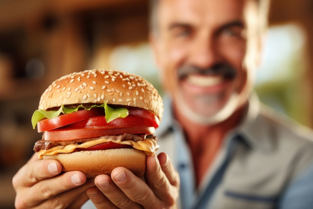 A man eating burger food face hamburger. AI generated Image by rawpixel.