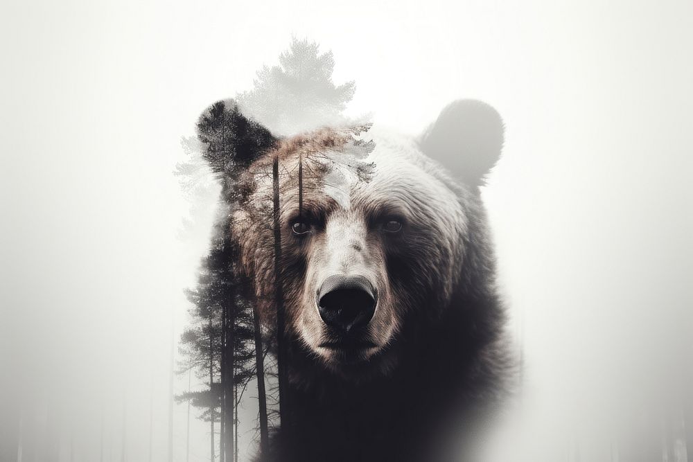 Bear and forest wildlife portrait outdoors. AI generated Image by rawpixel.