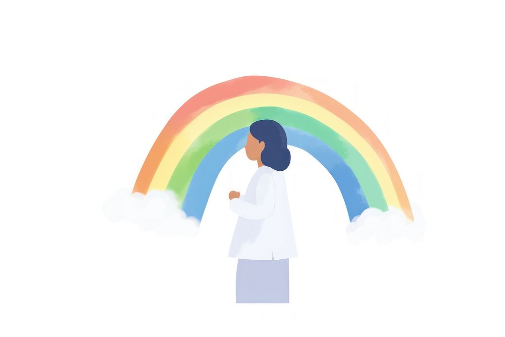 Woman holding rainbow sky creativity standing. AI generated Image by rawpixel.