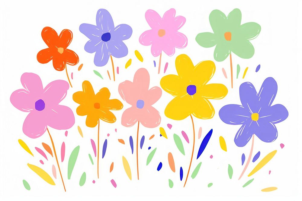 Rainbow flowers pattern plant art. AI generated Image by rawpixel.