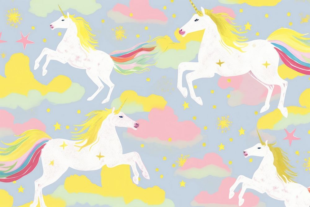 Rainbow unicorns pattern animal mammal. AI generated Image by rawpixel.