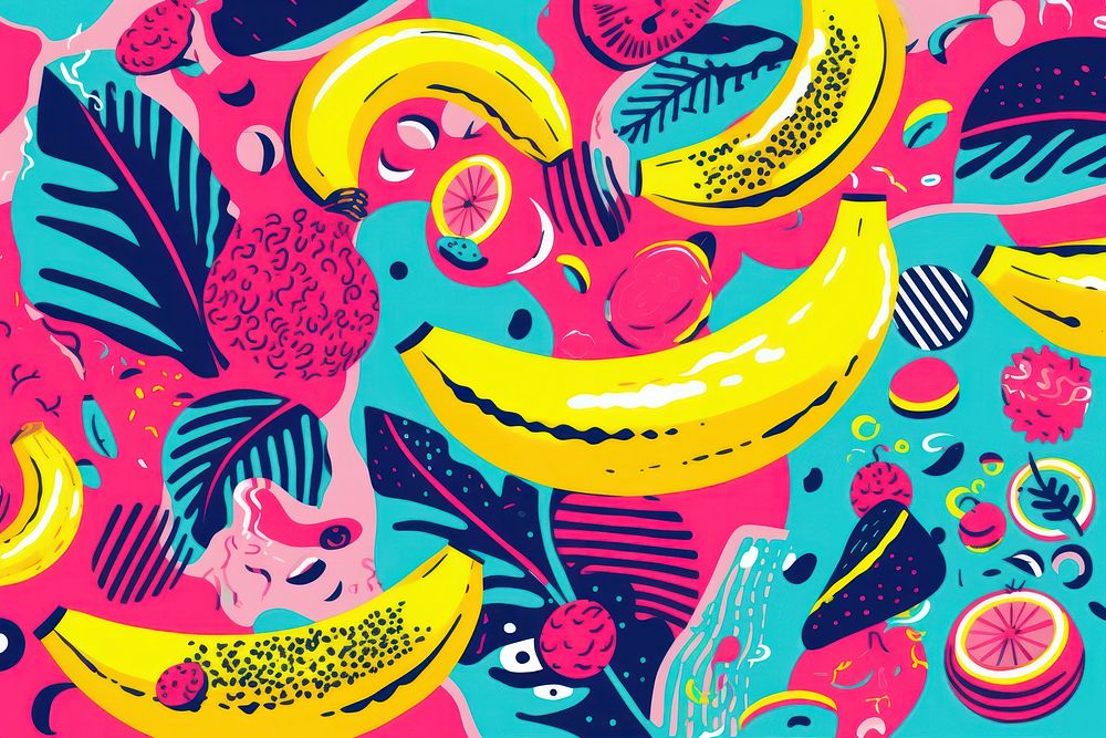 Memphis banana background pattern backgrounds fruit. AI generated Image by rawpixel.