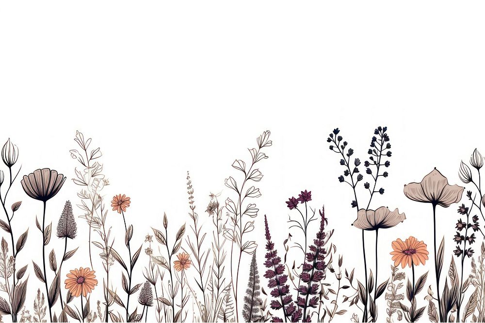Flowers and herbs border sketch backgrounds pattern. AI generated Image by rawpixel.