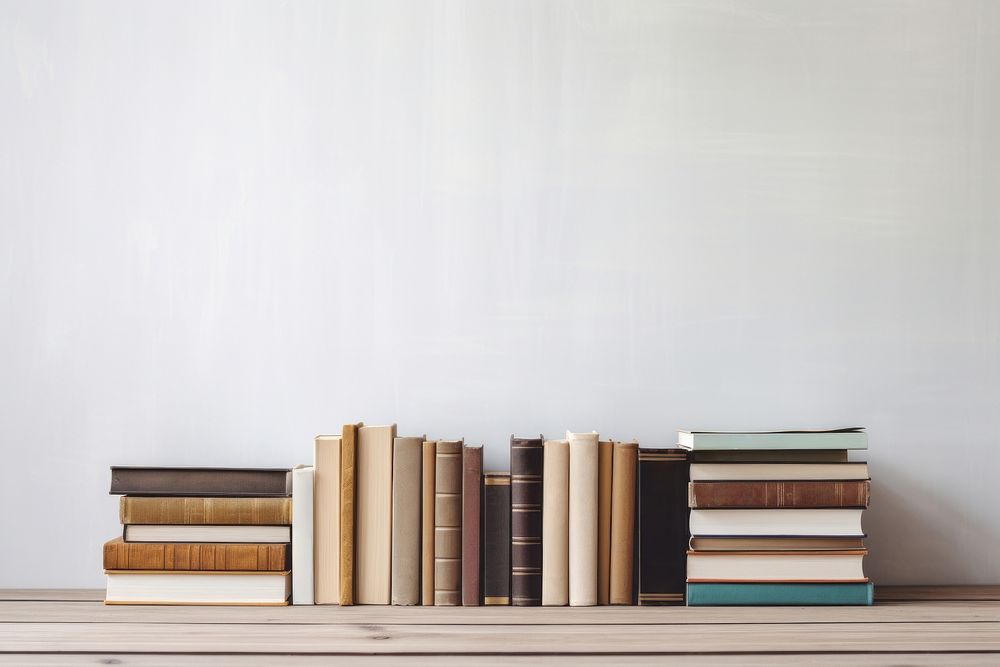Books on a wooden background publication bookshelf furniture. AI generated Image by rawpixel.